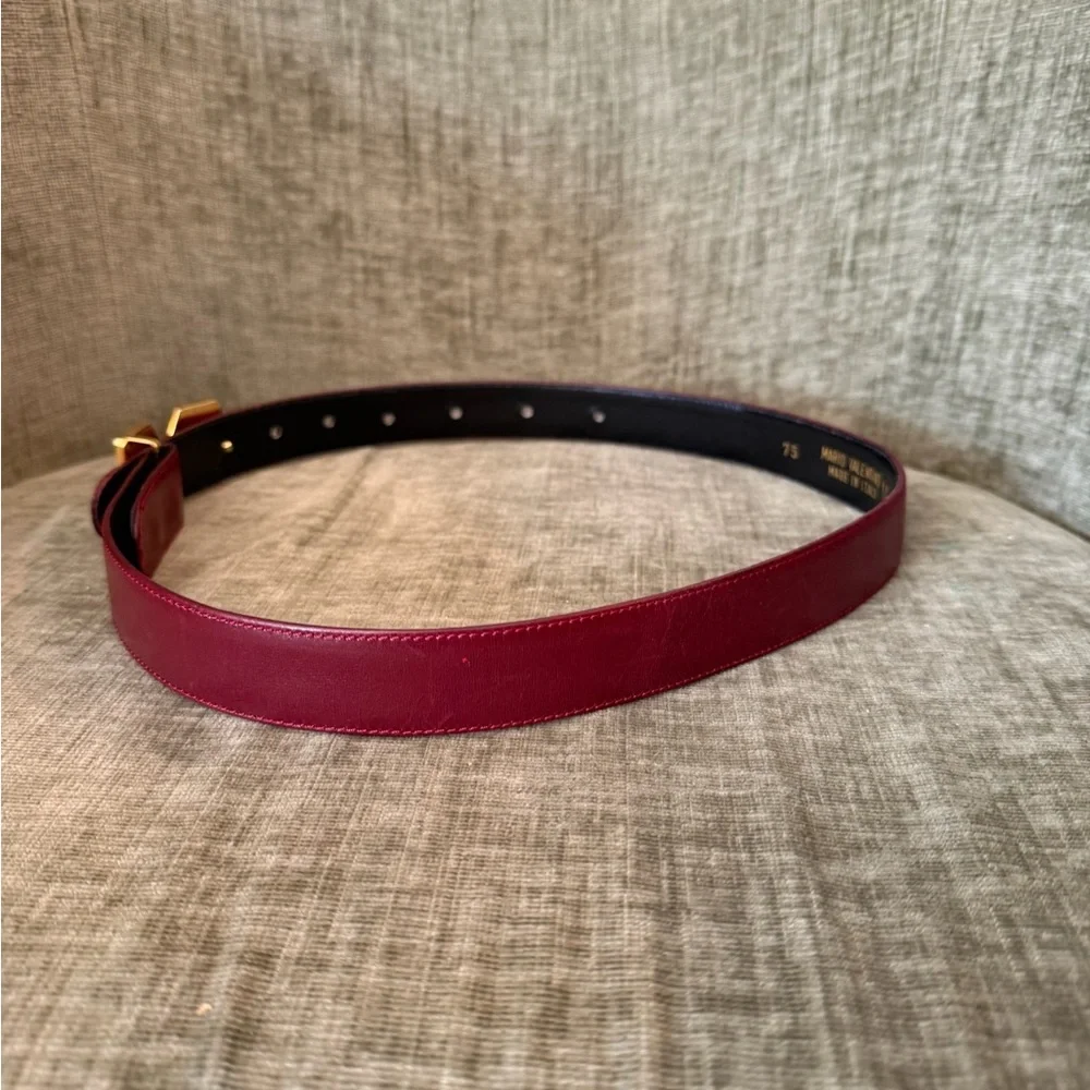 Valentino Burgundy Leather Belt with Gold V Buckle - Picture 5 of 5
